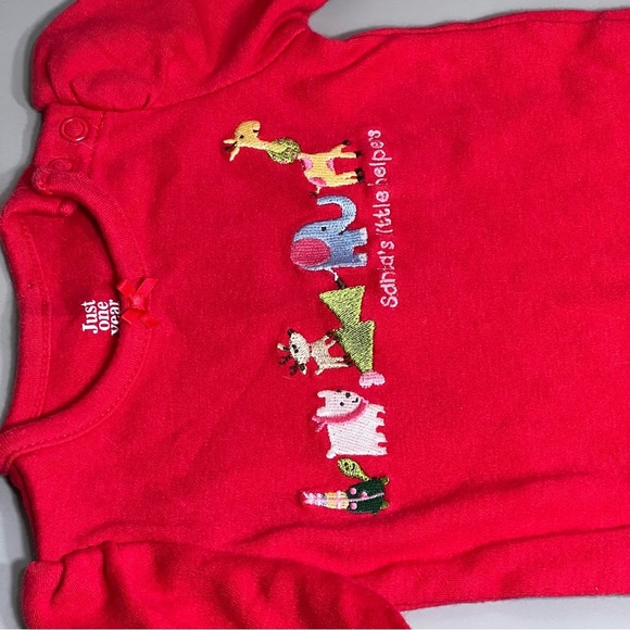 Long-Sleeve animal embroidered Santa’s helper bodysuit w/ bow detail no flaws - Picture 2 of 4